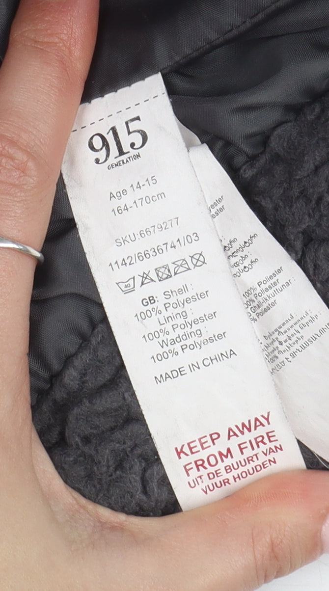 Brand and care label for New Look Teens Black Fleece Jacket, size 14, Casual Wear