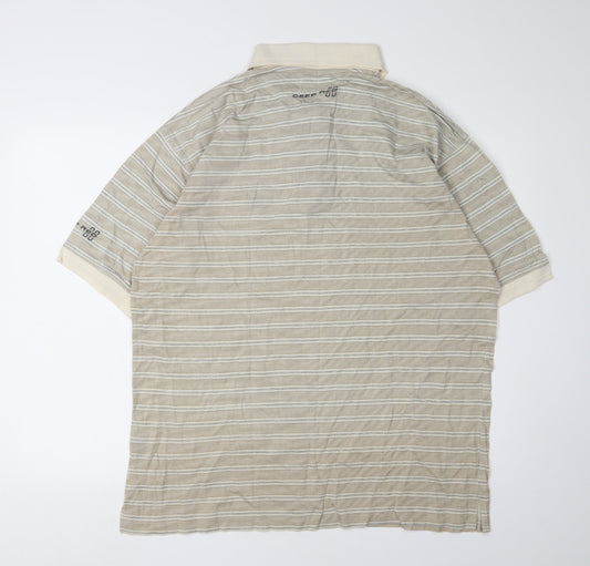 Deep Red Men's Beige Striped Polo - Large