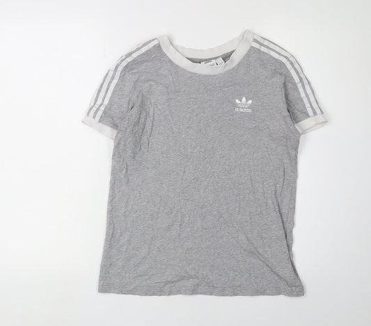 Additional front view of Adidas Grey Women's Ringer T-Shirt, size 10