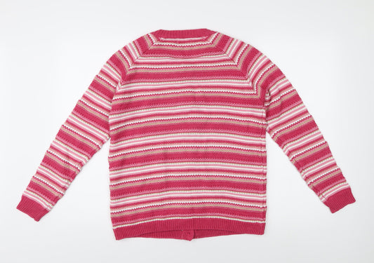 Cotton Traders Women's Pink Striped Cardigan Size 12