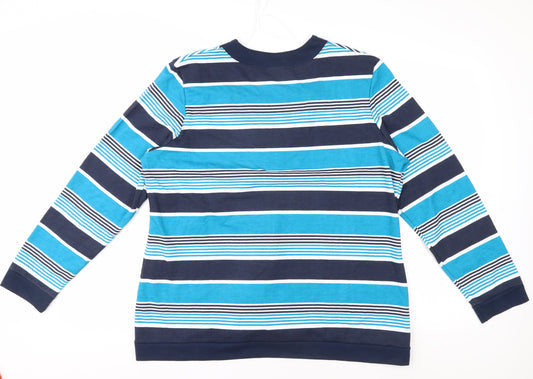 Damart Women's Blue Striped V-Neck Long Sleeve Tee