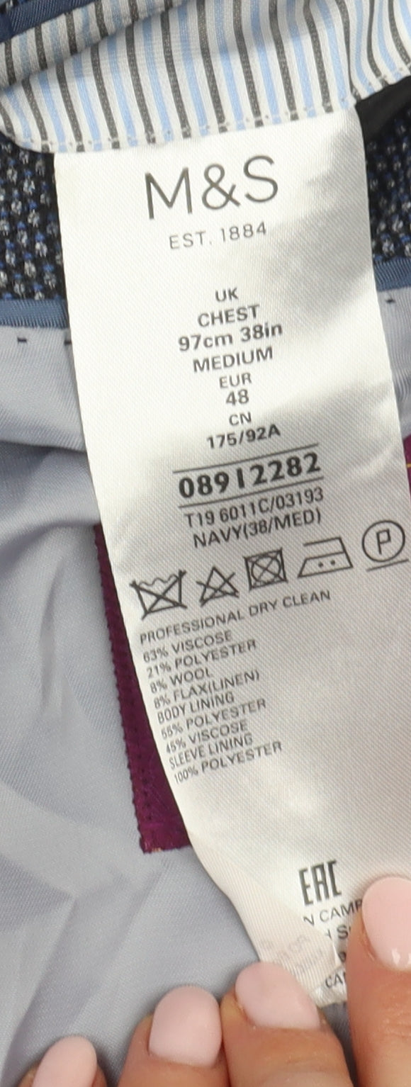 Mens UK Size 38 Marks and Spencer Regular Blue Suit Jacket