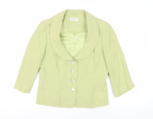 Additional front view of Kaliko Women's Green Blazer, size 14, Shawl Collar, Lined