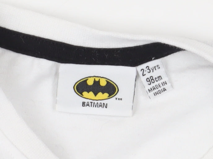 Batman Boys White Long Sleeve T-Shirt 2-3 Years Graphic Print
