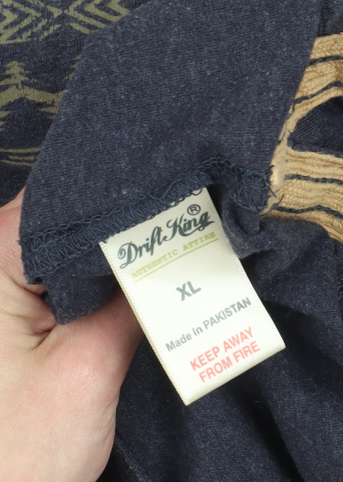 Drift King Men's Blue XL Geometric Polo Shirt