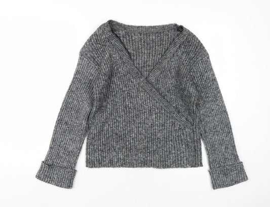 Womens UK Size S Pieces Grey Wrap Jumper