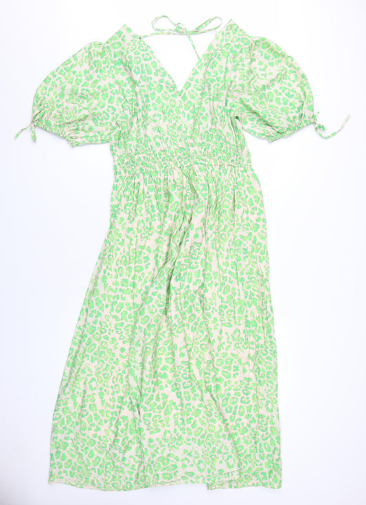Marks and Spencer Green Animal Print Midi Wrap Dress