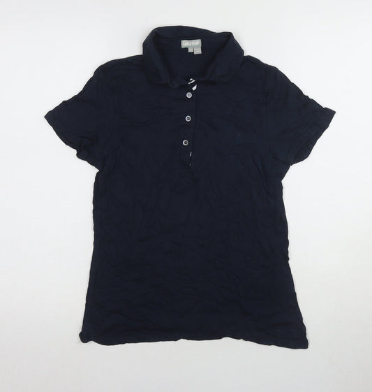 Additional front view of Leaf & Scott unisex blue polo shirt medium