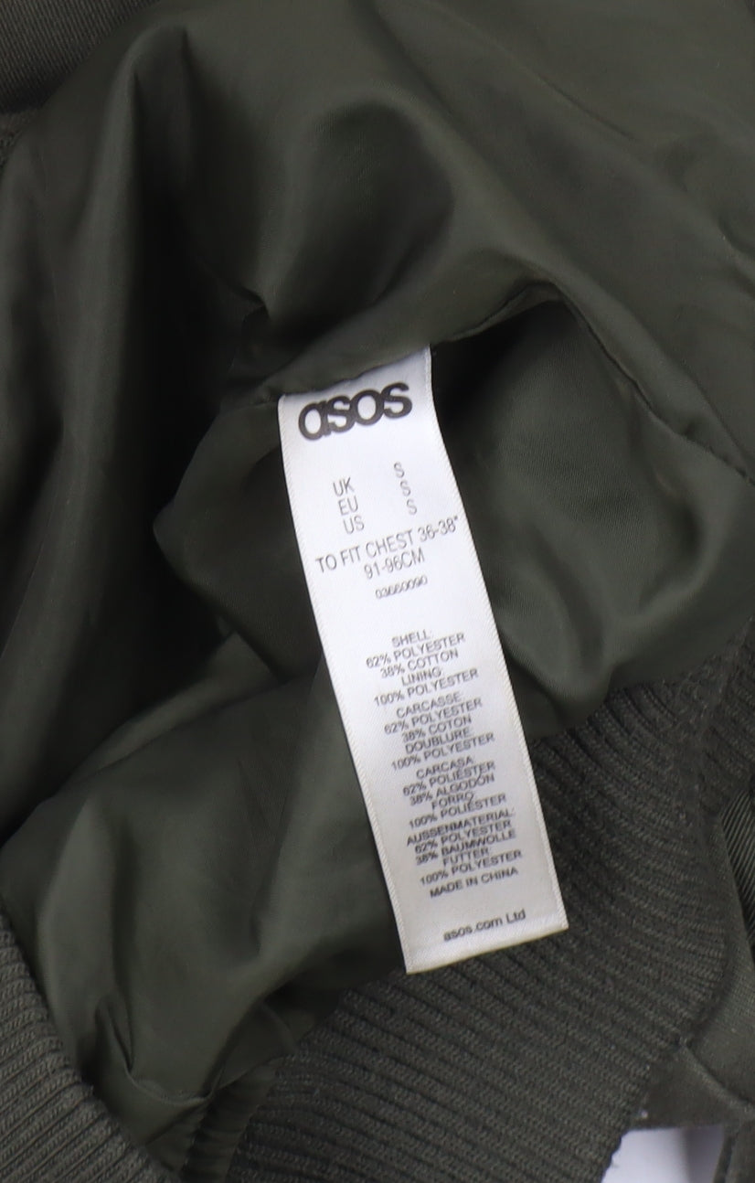 ASOS Men's Green Bomber Jacket S Casual Zip