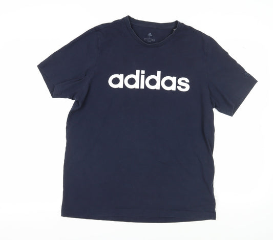 Additional front view of Adidas Men's Blue Cotton Logo T-Shirt L