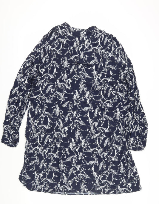 Warehouse Women Blue Animal Print Shirt Dress Size 16