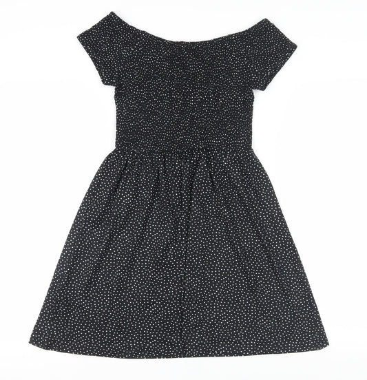 Brave Soul Women's Black XS Off-shoulder Polka Dot Dress