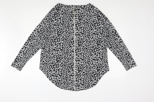 Quiz Women's Grey Animal Print Long Sleeve Top M