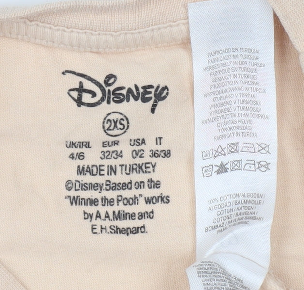 Womens UK Size 2XS Disney Beige Basic T-Shirt