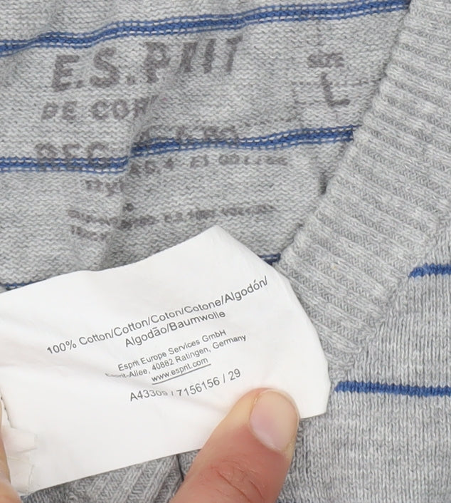 Esprit Men's Grey Striped Pullover Jumper - Size L