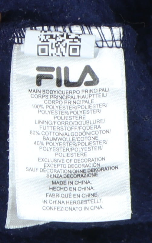 Brand and care label for Fila unisex blue pullover hoodie xl