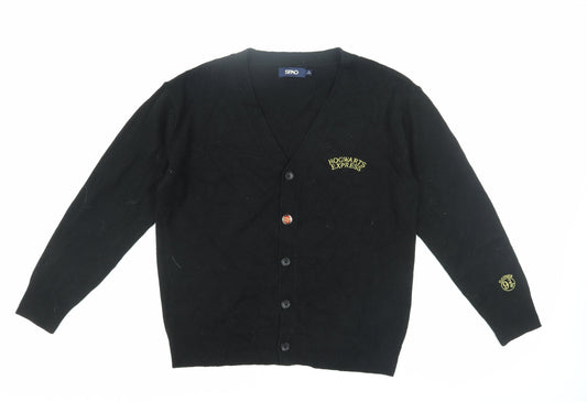 Additional front view of SPAO unisex black cardigan, m, v-neck, hogwarts embroidery