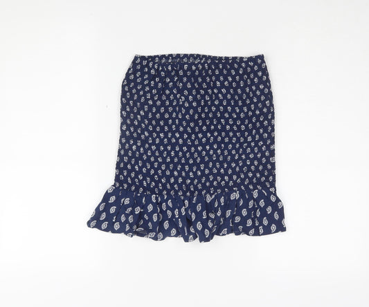 MNG Women's Blue Paisley Elastic Waist Skirt, Size S