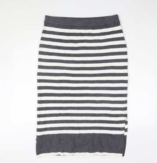 Marks and Spencer Women's Grey L Striped Pencil Skirt