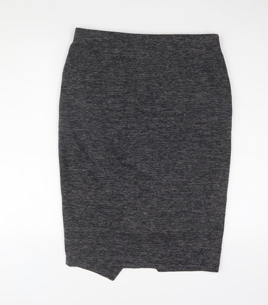 H&M Women's Black Midi Pencil Skirt, Size L - Elegant Knit