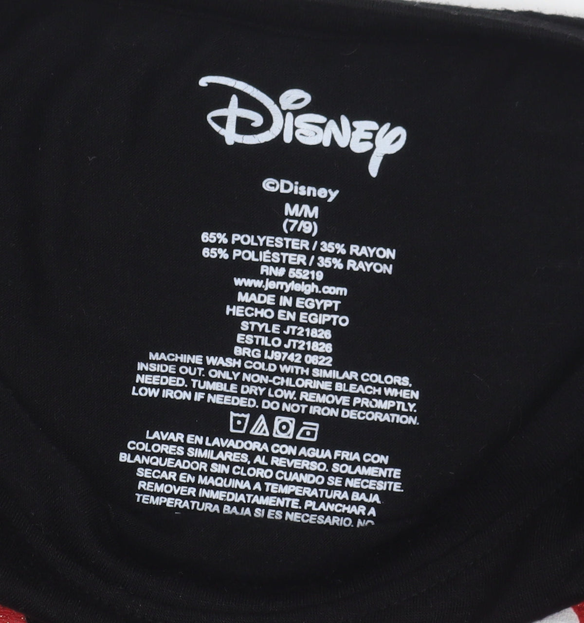 Close-up detail of Disney Minnie Mouse Black T-Shirt, unisex adults m