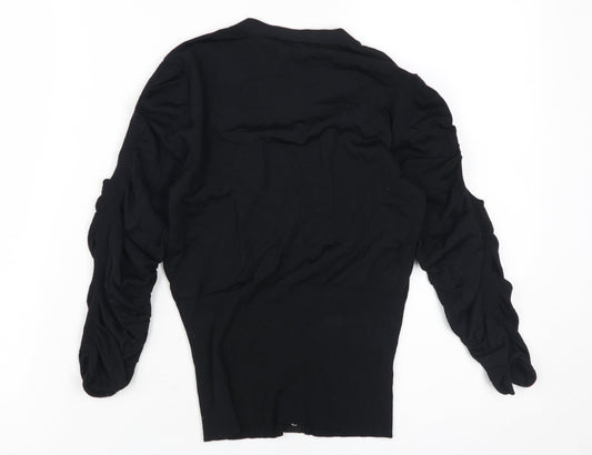 Karen Millen Women's Black Button-Up V-Neck Top