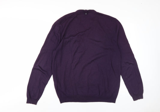 Ted Baker Men's Purple Wool Cashmere V-Neck Jumper Size 10