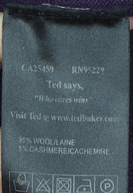 Ted Baker Men's Purple Wool Cashmere V-Neck Jumper Size 10