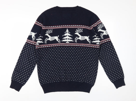 Red Herring Men's Blue Christmas Pullover Jumper, L