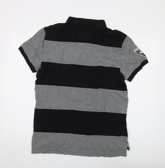 Express Men's Polo XL Black Grey Striped Classic Summer