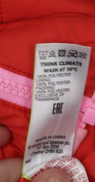 Marks and Spencer Red Girls Puffer Jacket 6-7 Years