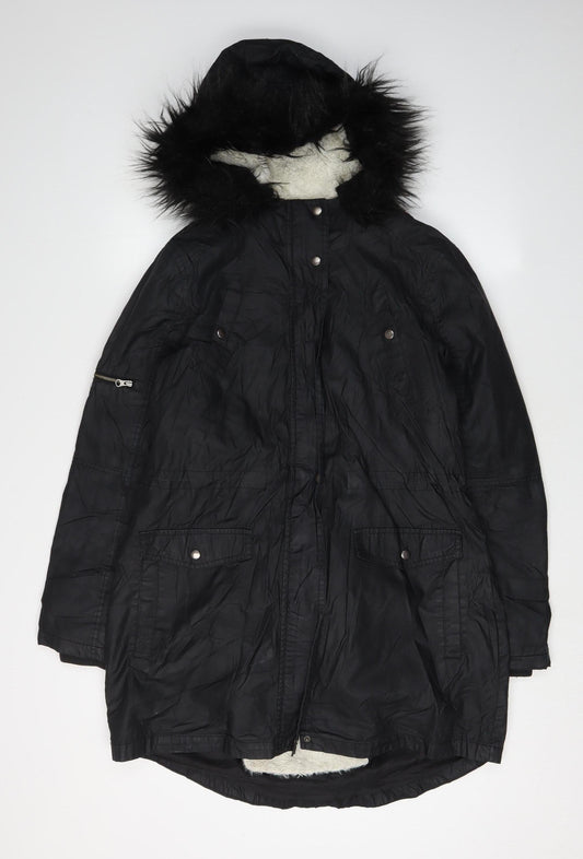 Womens UK Size S Oasis Black Parka Coat