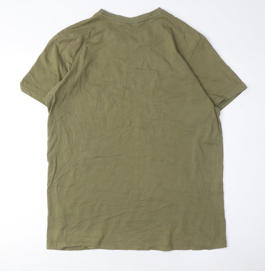 Nicce Men's Green Medium T-Shirt, Solid Crew Neck