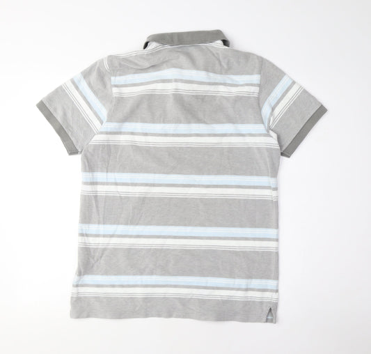 Marks and Spencer Men's Grey Striped Medium Polo