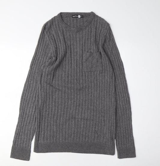 Additional front view of boohoo Grey unisex crew neck jumper, size M