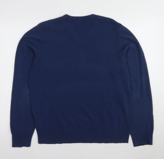 Marks and Spencer Men's Blue V-Neck Pullover Jumper - Size L