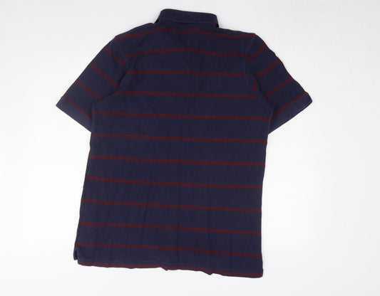 Lincoln Men's Blue Striped Polo Size L Short Sleeve