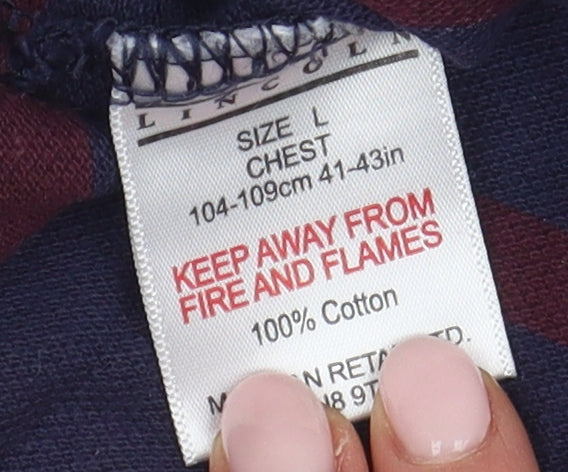 Lincoln Men's Blue Striped Polo Size L Short Sleeve