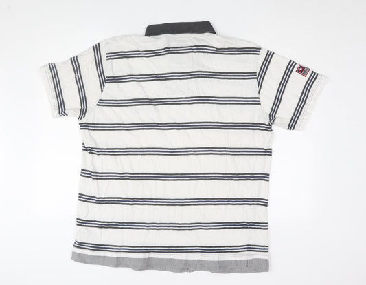 Lee Cooper Men's White Striped Polo T-Shirt 2XL