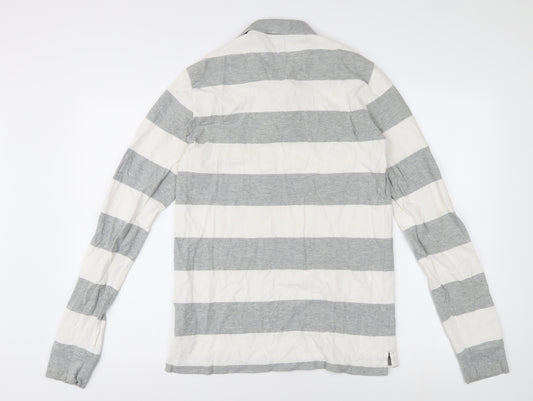 Gap Men's Grey Striped Long Sleeve Polo M