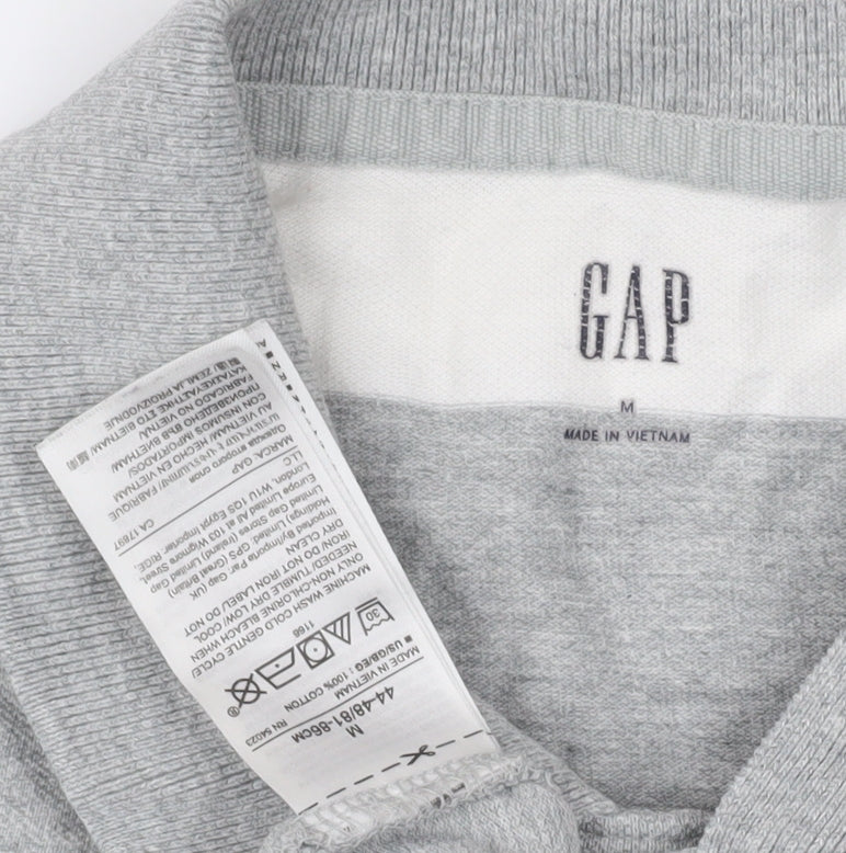 Gap Men's Grey Striped Long Sleeve Polo M