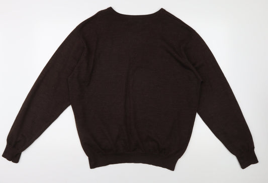 Selected Men's Brown V-Neck Wool Pullover Jumper 2XL