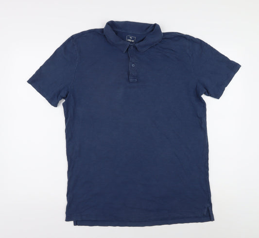 Additional front view of Lived-In Men's Blue Polo Shirt, size L, Short Sleeve