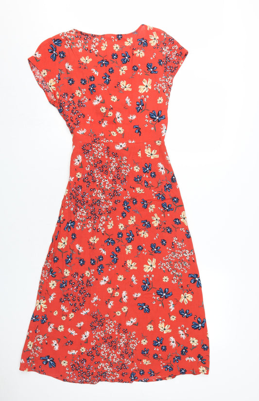 H&M Women's Red Floral Wrap Dress Size 6