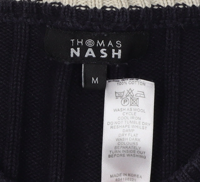 Thomas Nash Men's Black Cable-Knit Pullover Jumper M