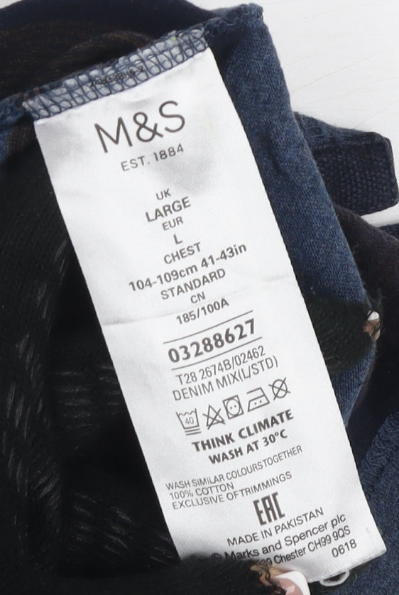 Marks and Spencer Men's Blue Striped Polo, Size L