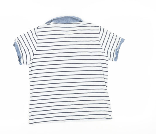 Isle Women's White Striped Polo Shirt, M