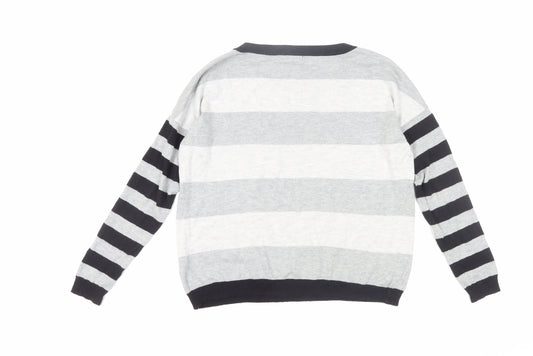 Gap Women's Grey Striped Pullover Jumper, Size S