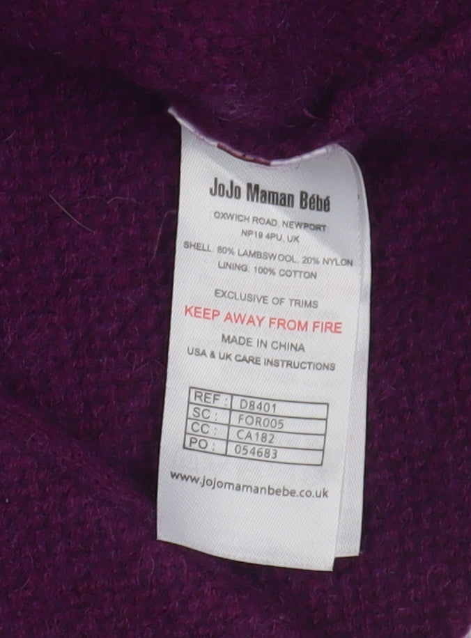 JoJo Maman Bébé Unisex Purple Cardigan 0-3M Hooded Knit