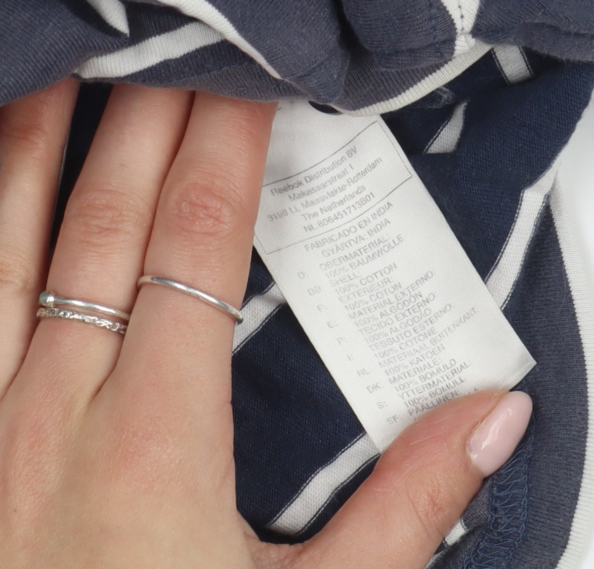 Reebok Men's Blue Striped Polo L Regular Fit